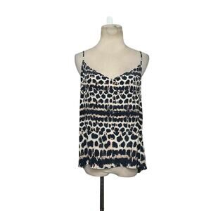 E by Eloise cream black print silk cami top size M